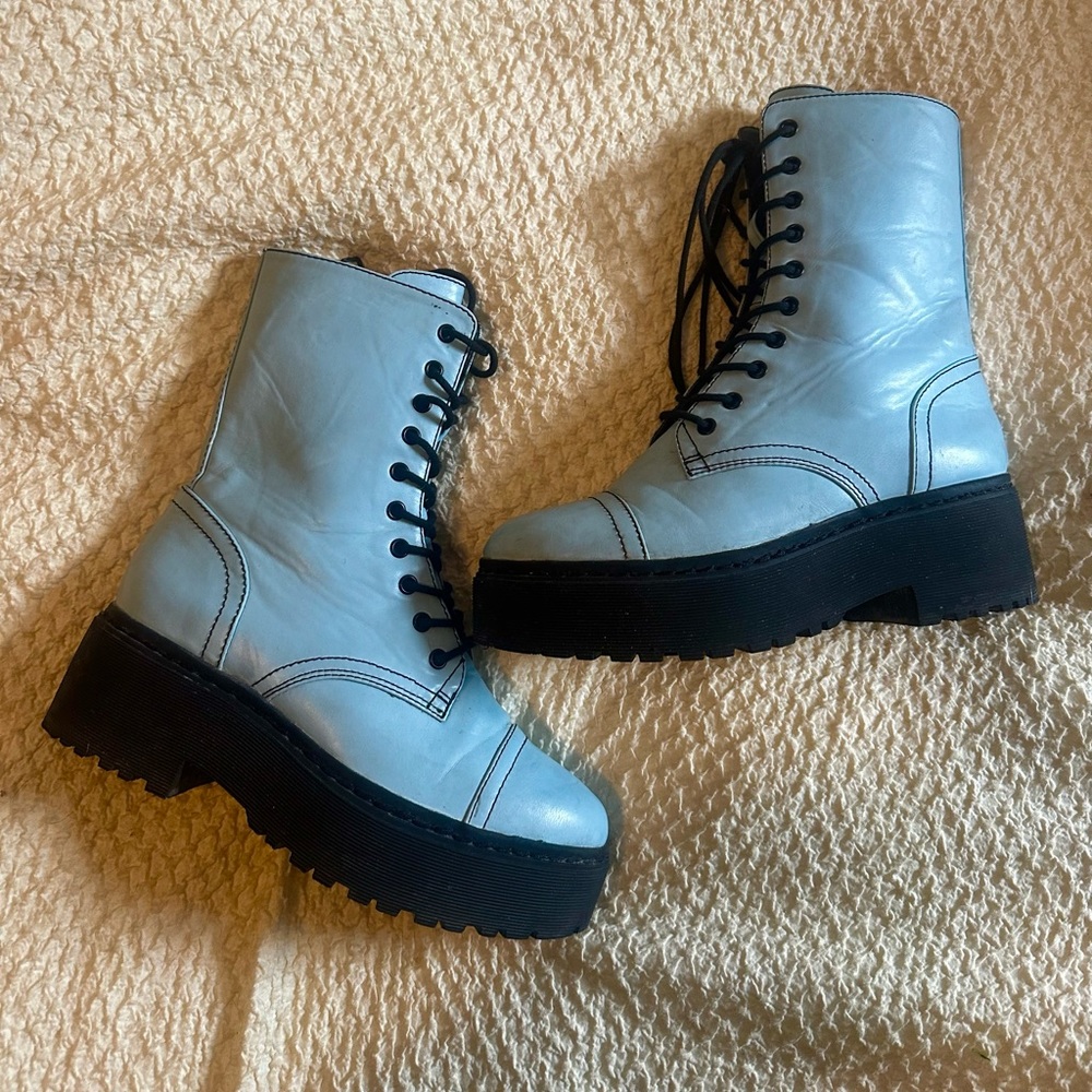 Dolls Kill blue and black platform boots